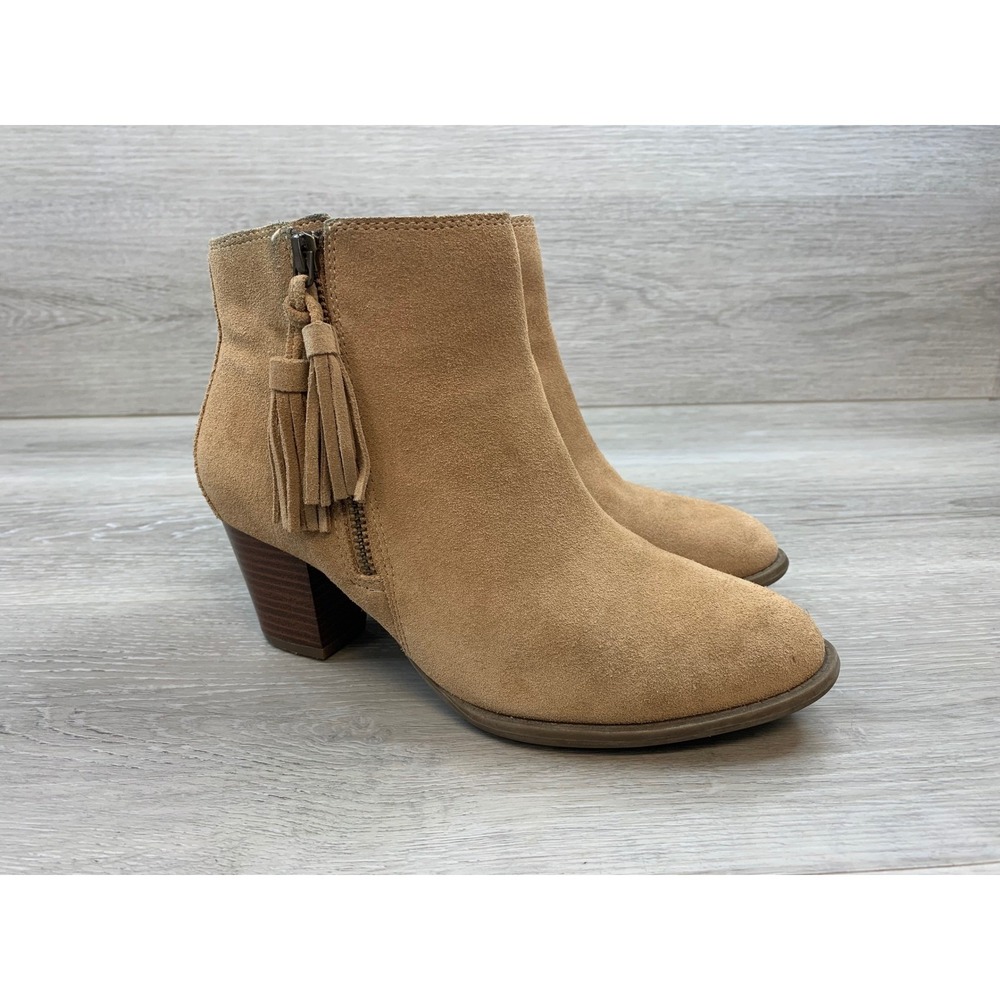 Vionic Women's Tan Suede Weather Tassel Ankle Boots 7 Comfort Casual Shoes